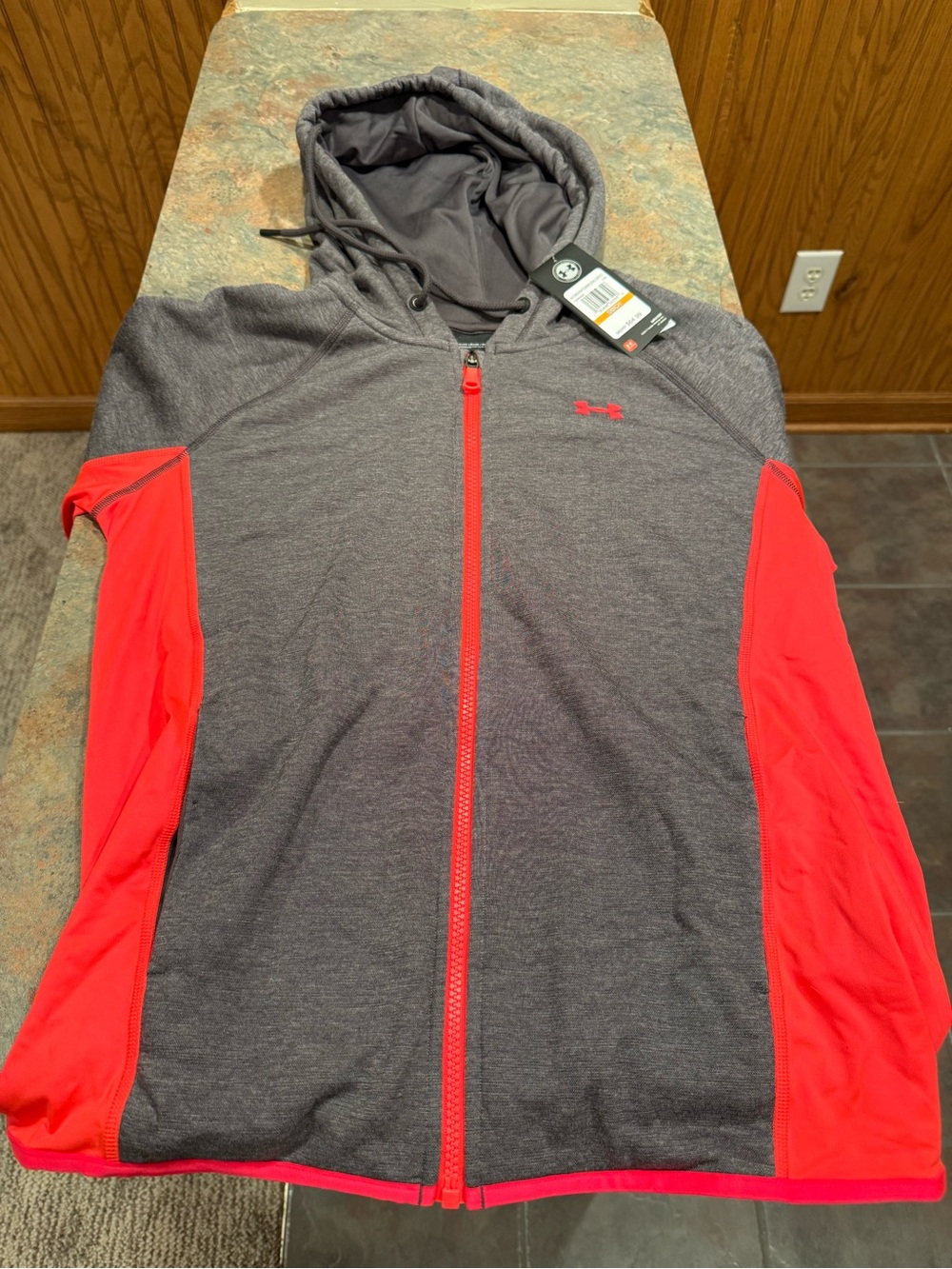 Under Armour Heather Gray Hoodie with Bright Red Accents